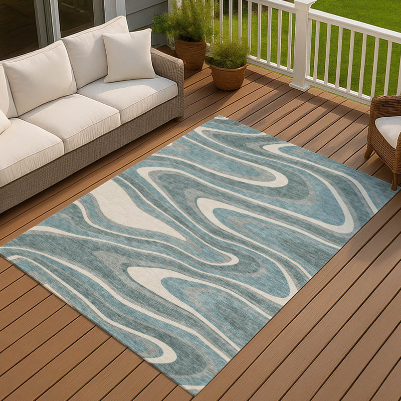 Machine Washable Indoor/Outdoor Chantille ACN2493 Abstract Rug, Teal, 8' x 10'