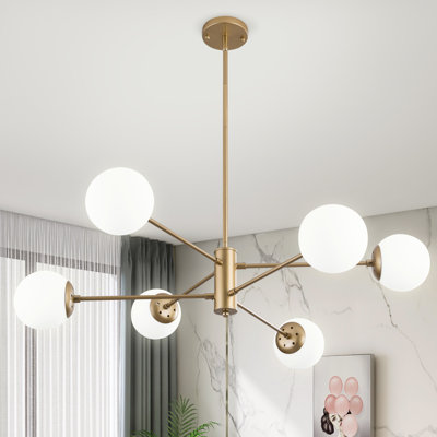 Dimmable Mid Century  Modern Sputnik Linear Pendant Lighting Chandeliers With Milky White Glass Shade