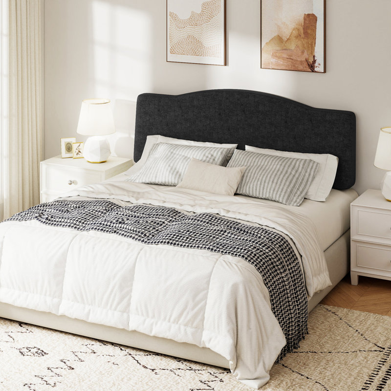 Upholstered Linen Headboard with Adjustable Height, Black, Queen