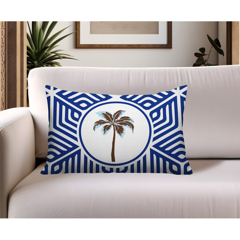 Oreiller rectangulaire réversible intérieur / extérieur Leilani Palm, Bleu, Rectangle H 14 po x l 20 po