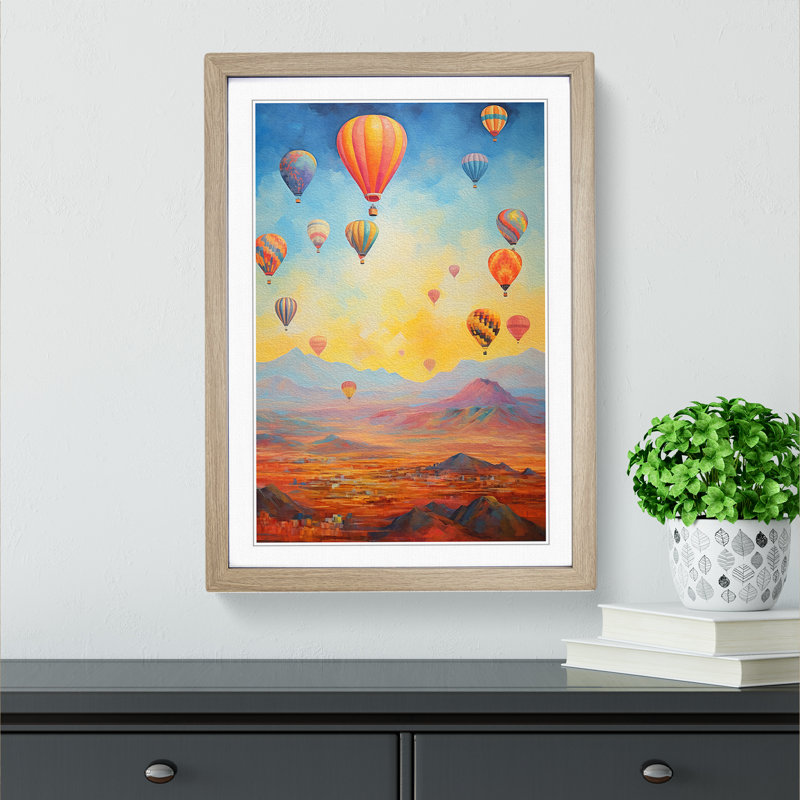 Hot Air Balloon Impressionism - Framed Print, 46cm H x 34cm W x 2cm D, Oak Framed