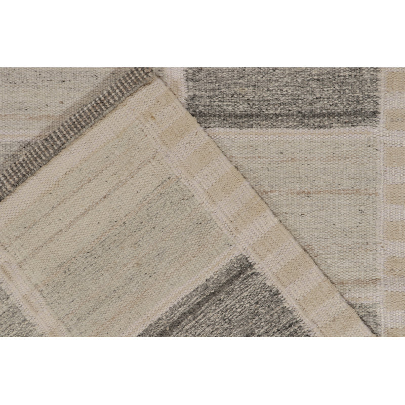 Rug & Kilim’S Scandinavian Rug In Gray And White Geometric Pattern, Rectangle 8' x 10'