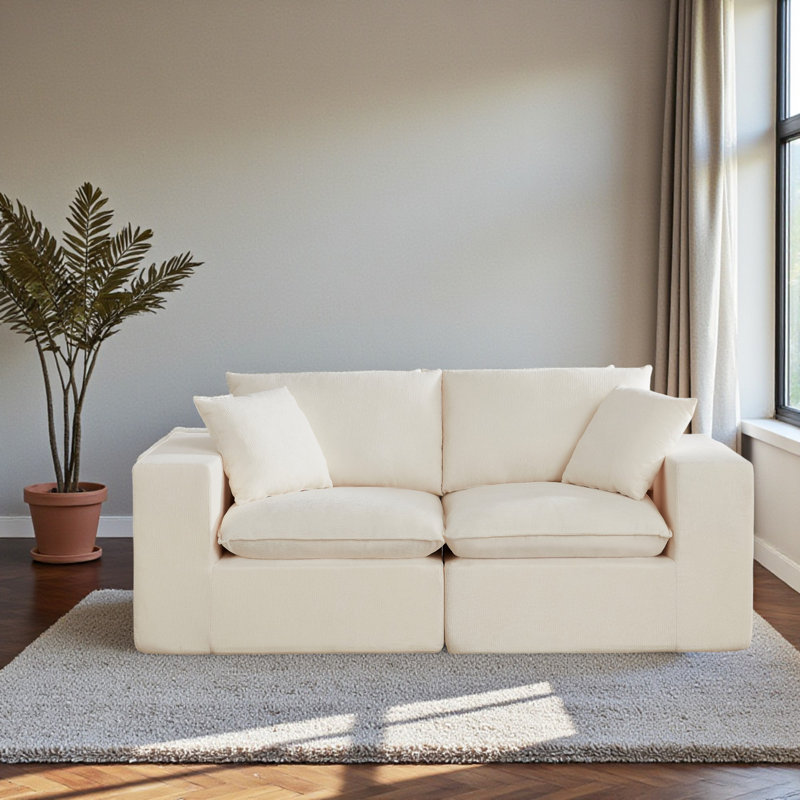 Causeuse modulaire en chenille avec coussins et coussins Genèveve Geneveve, Beige