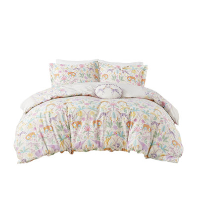 Colorful Cotton Duvet Cover With Jungle Print For Bedroom Reversible Tigers And Elephants Bed