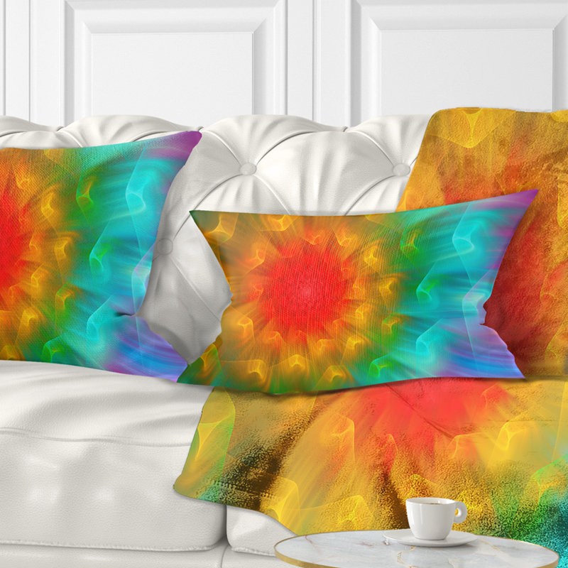 Grand coussin lombaire en fractales de fleurs exotiques, rouge