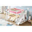 Lit superposé double au-dessus de double avec tablettes de rangement, lit superposé en bois massif avec toboggan et échelles, conception à profil bas, rose et blanc-1206176465