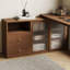 Bureau de direction en L en bois massif de couleur châtaignier clair avec tiroirs-1648490705-1648490719
