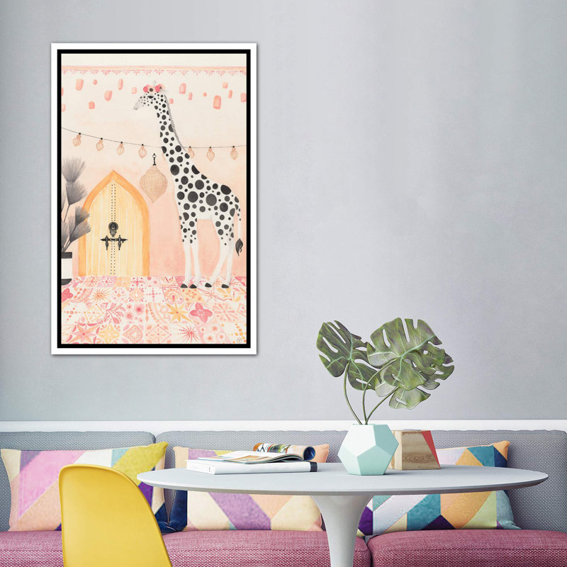 Girafe au Maroc, art encadré, H 60 po x l 40po x P 1,5 po, Toile blanche encadrée