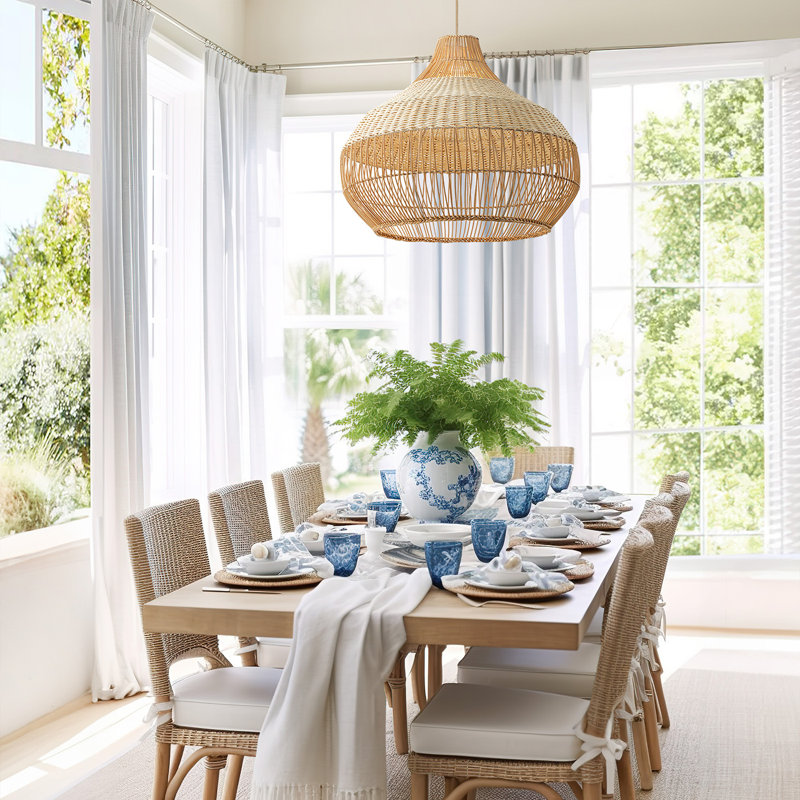 Beatrice Rattan Pendant Light - Natural Dome 1-Light Polished Handwoven Dimmable Light Fixture For Kitchen Island, Kitchen, Dining Room, Living Room, Bedroom or Hallway in Boho, Country, Farmhouse, Modern Farmhouse & Mid-Century Modern Style