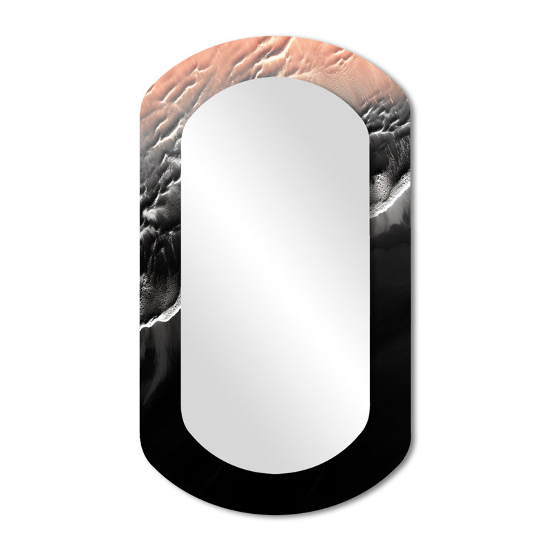 Lessman Iceland black sand beach wonders II - Beach Cylinder Mirror, Pink Asymmetrical Decorative Wall Mirror, Printed Metal Art