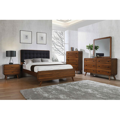 Robyn Bedroom Set with Upholstered Tufted Headboard Dark Walnut -  Alma, Retsaoc 205131Q-S4