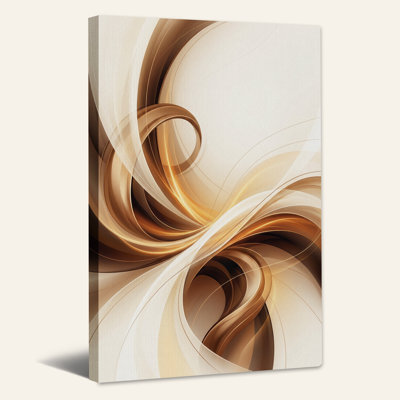 Tableau sur toile aux courbes tourbillonnantes or et beige