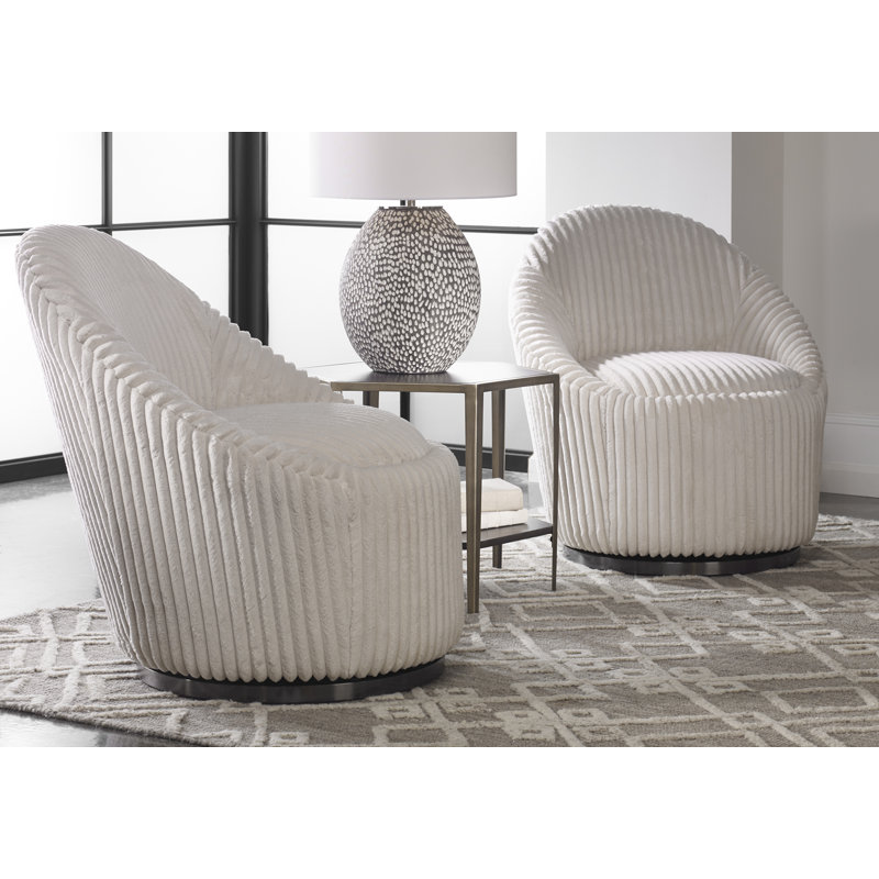 Modern Style Swivel Accent Chair & Barrel Chair, Beige Corduroy