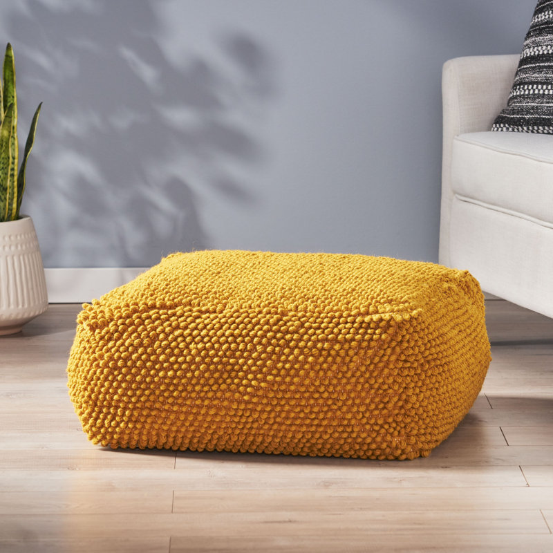 Pouf carré de 24 po de largeur, Laine jaune