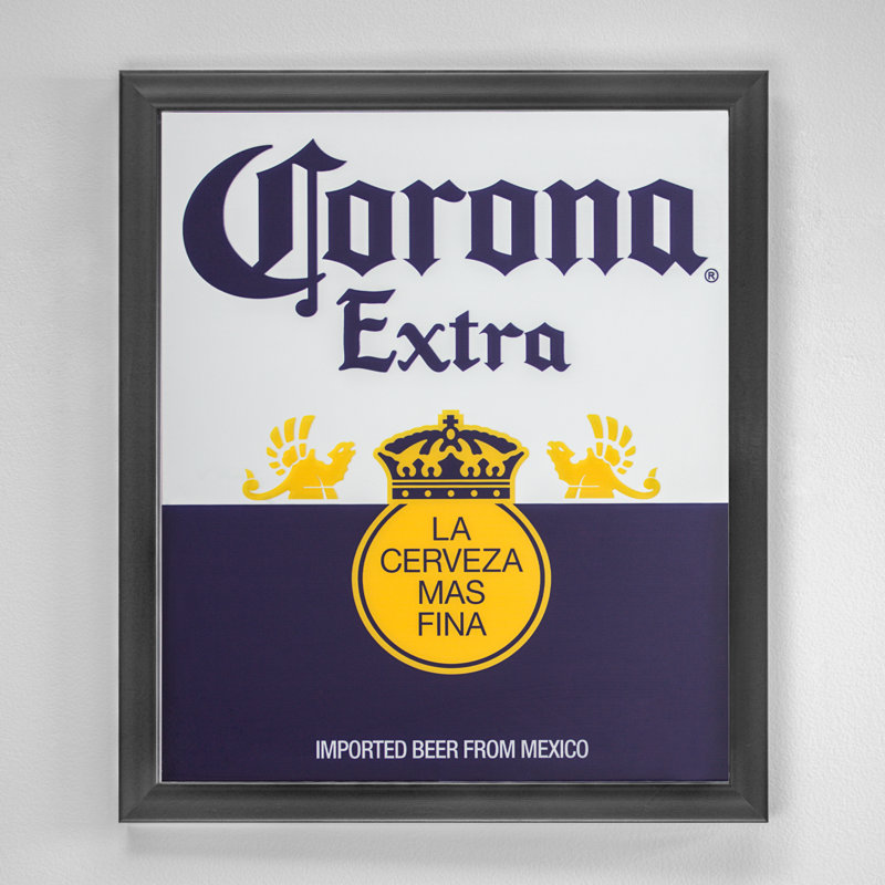Corona Extra Screen Printed Wall Mirror with Black Frame