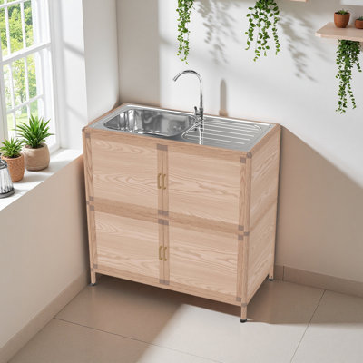 Évier utilitaire avec armoire, évier utilitaire autoportant, armoire d'évier de buanderie, station de lavabo d'extérieur, évier utilitaire en acier inoxydable (P 32,68 po x l 16,93 po x H 32,68 po)