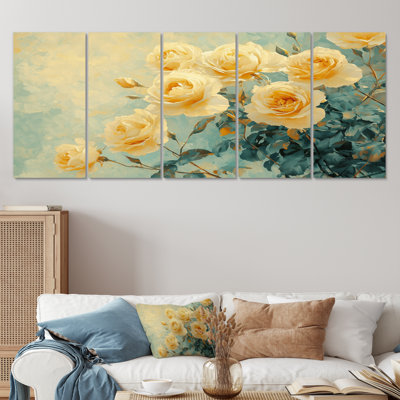 Sunlit Roses of Summer Bloom II - Roses, art mural - art mural moderne, ensemble d'art mural
