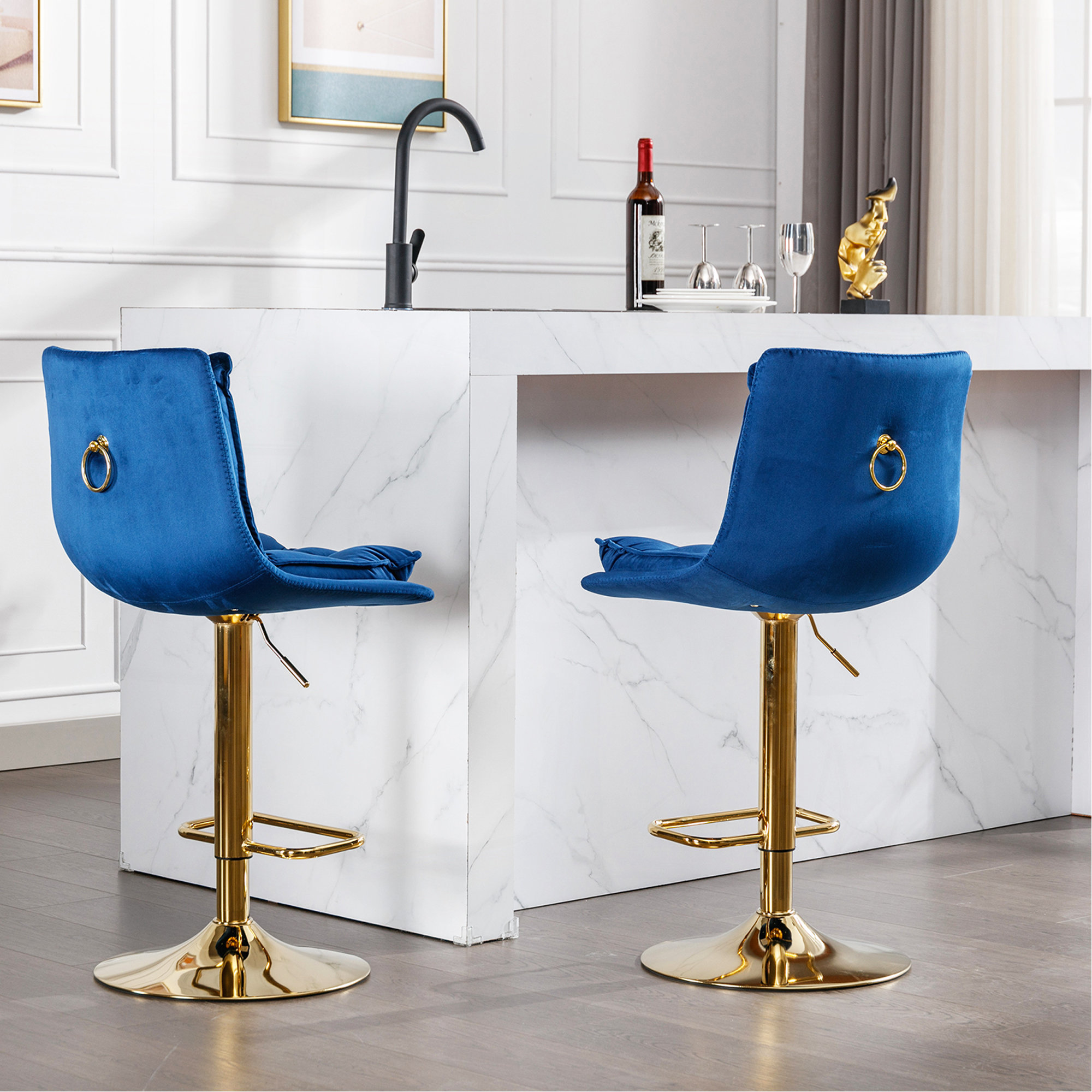 Mercer41 Set Of 2 Bar Stools,With Chrome Footrest And Base Swivel ...