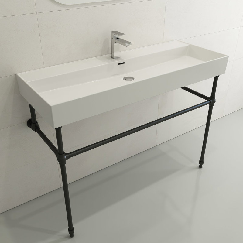 Milano 47.4'' L Bathroom Sink, White, Single-Hole