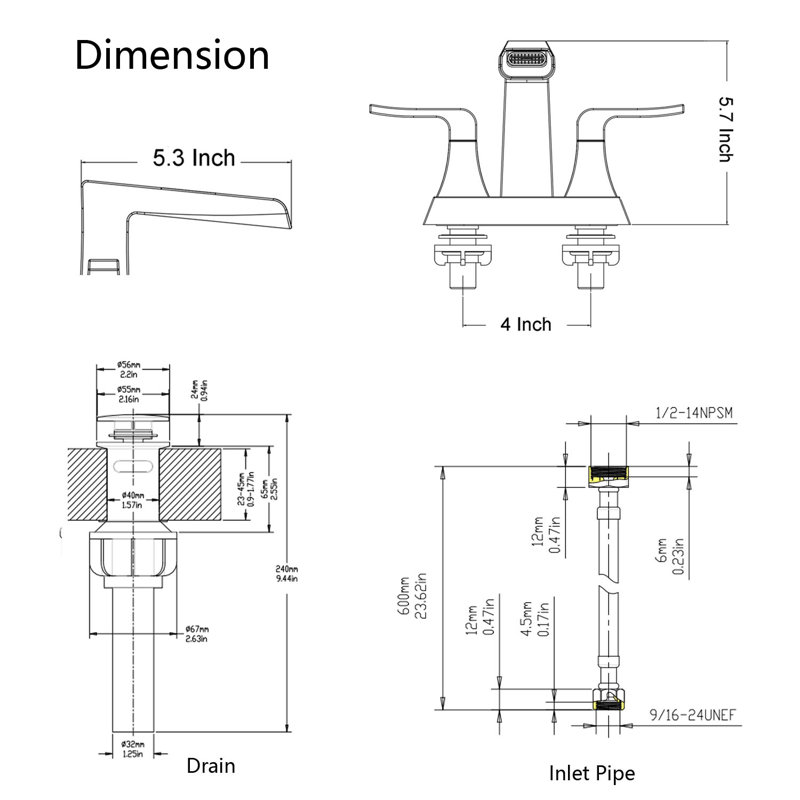 2-handle Bathroom Faucet with Drain Assembly, Matte Black
