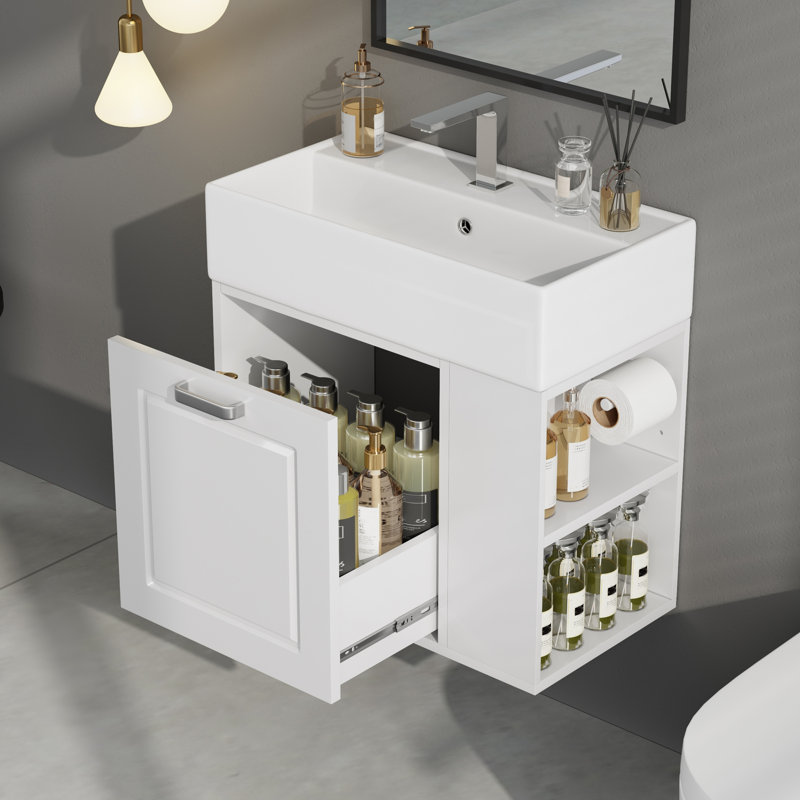 Meuble-lavabo de salle de bain avec lavabo, Blanc