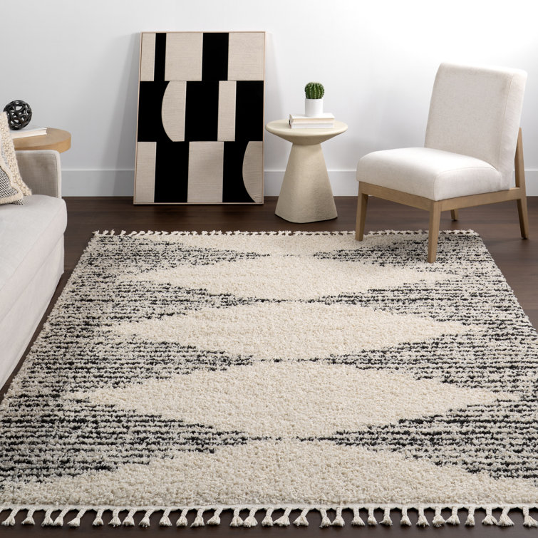 Reserve Trellis Shag Area Rug for Living Room Bedroom Dining Room Nursery, Off White/Charcoal