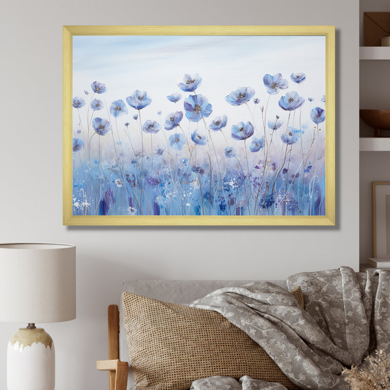«Divine Cornflowers Blooming Field IV», reproduction sur toile, Cadre doré simple, H 12 po x l 20 po x P 0,5 po