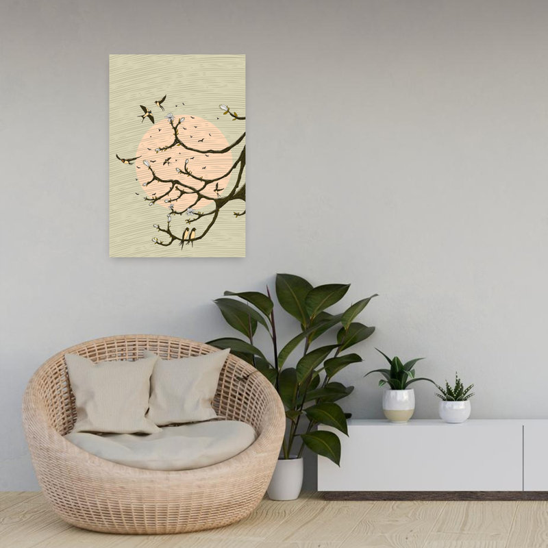 Contemporary Art Classic Delicate Elegant Bird Cherry Magnolia Landscape Nature Wall Art - Wrapped Canvas Print