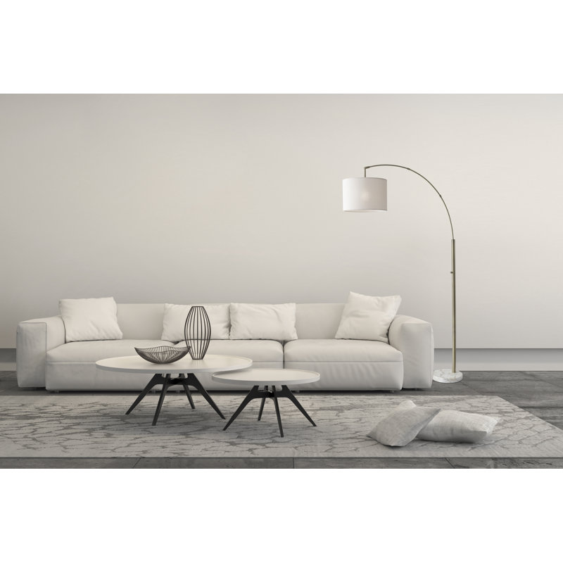 Roger 187cm Marble LED Arched Floor Lamp, Antique Brass Base/Off White Shade