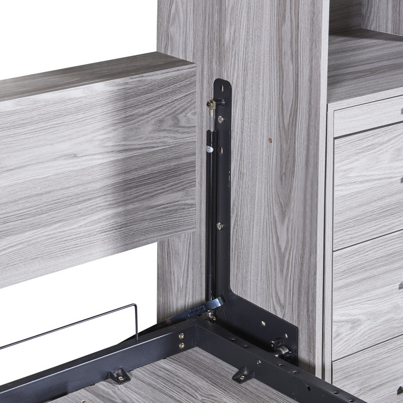 Lit double avec rangement, gris - Structure solide et stable Polyvalentes tablettes et tiroirs de rangement fonctionnels