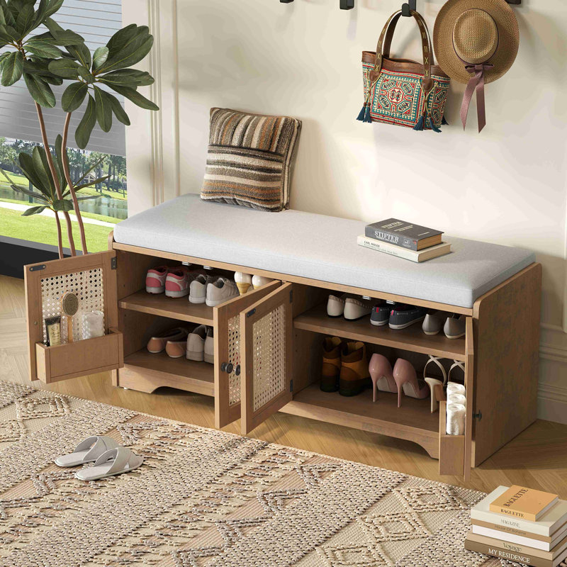 Rattan Doors 10 Pair Shoes Storage Bench, Brown