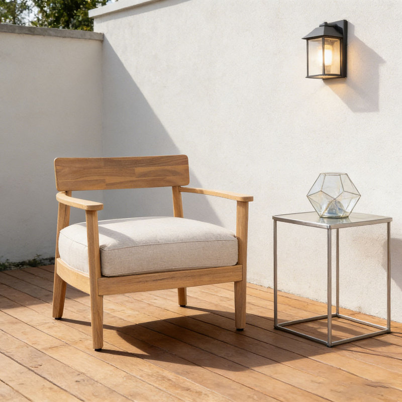 Wood Club Chair With Seat Cushion, Beige-1