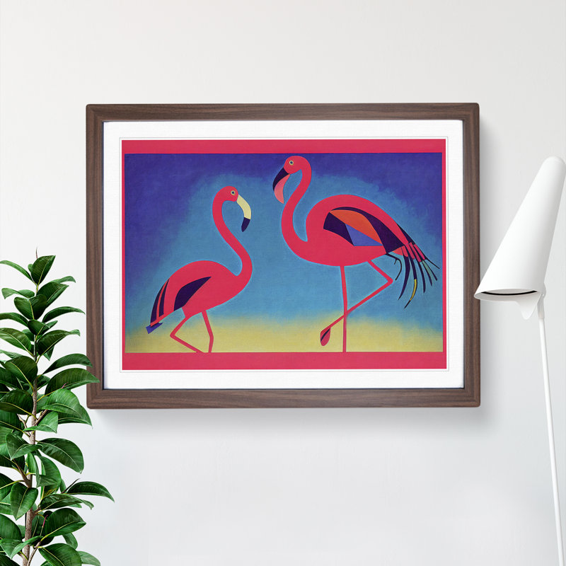 Two Abstract Flamingos Vol.1 - Framed Print, 25cm H x 34cm W x 2cm D, Walnut