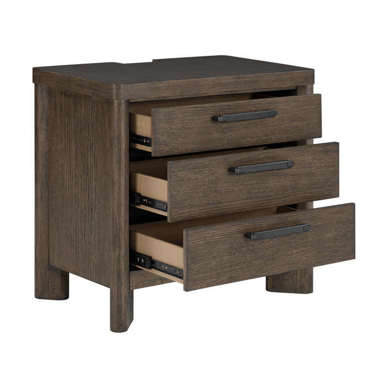 Table de chevet 3 tiroirs Juliano, Dark Oak