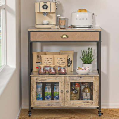Large Coffee Bar Cabinet,3 Tiers Kitchen Coffee Cart With Drawer For The Home, Movable Farmhouse Station Table On Wheels For Living Room, Entryway, D