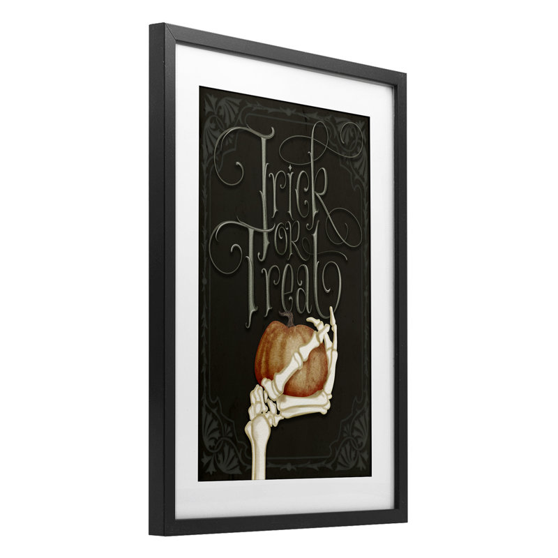 «Trick Or Traite Skeleton», reproduction encadrée à la main sous verre, design par Nicole Tamarin, H 20 po x l 14 po