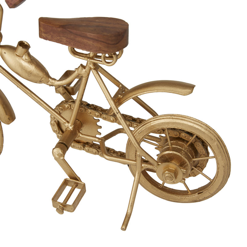 Pucklechurch Metal Bike Decorative Gold Sculpture with Wood Accents Set