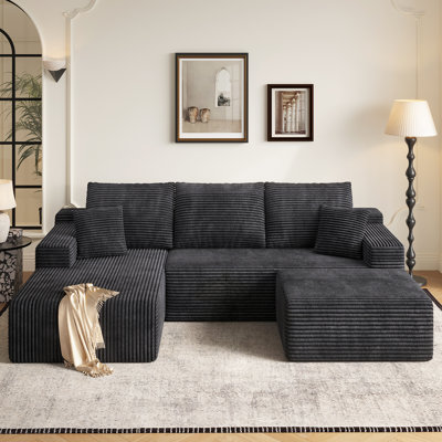 Boneless 108" Modular Sectional Couch with Ottoman, Boneless U-Shaped Sofa for Living Room, Apartment, No Assembly Required