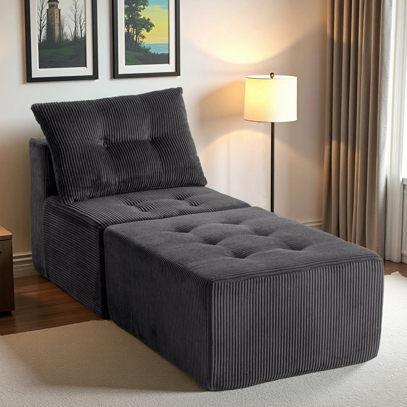 Canapé modulaire avec méridienne, Velours côtelé gris