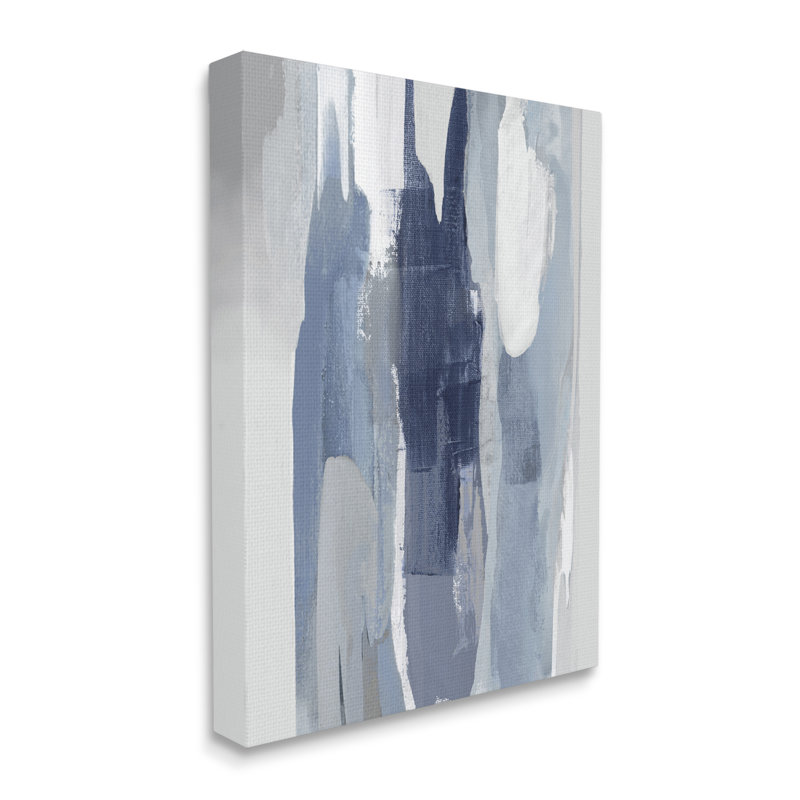 Couches de bleu et de blanc - Peinture sur toile, H 20 po x l 16 po x 1,5 po, Toile tendue