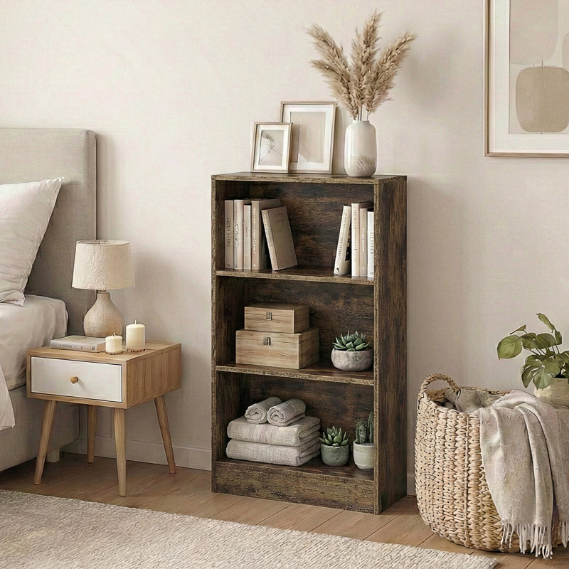 142cm H x 60cm W Standard Bookcase, (3 Shelves) 109cm H x 60cm W x 24cm D, Dark Wood