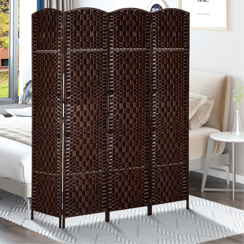 Paravent brun de 1,83 m de haut. Cloison tissée au design artistique. Portable et facile à transporter. Parfait pour les gyms à domicile. Charnières adaptables.
