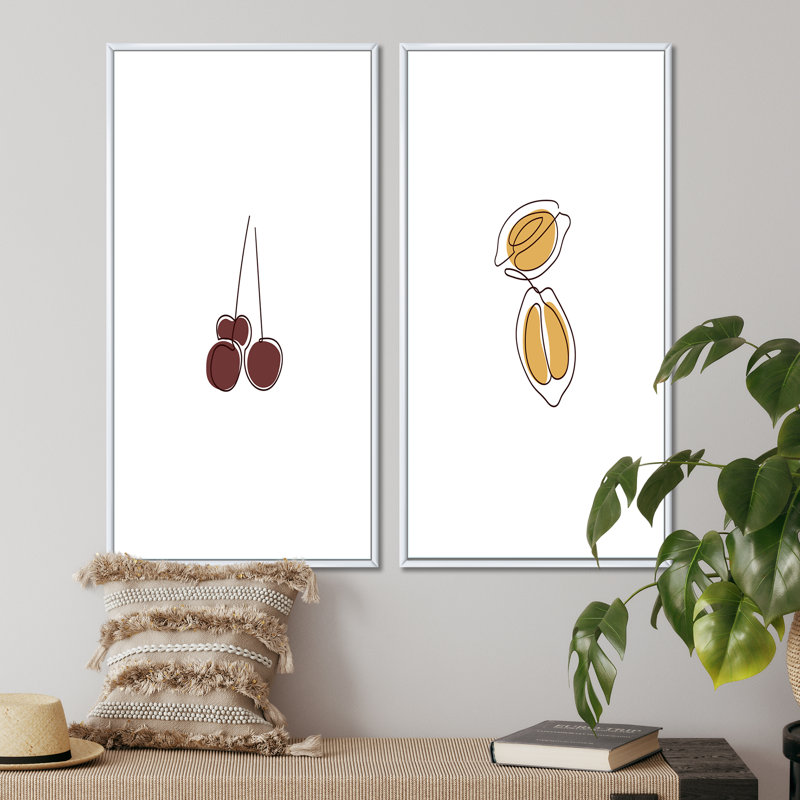 «Retro Fruits in Pastel Colors I», ensemble de 2 impressions, H 20 po x l 24 po x P 1 po, Toile avec cadre blanc