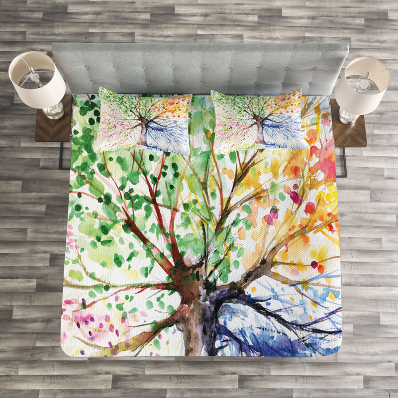 Tree Bedspread Set with Shams, 220 x 264 cm