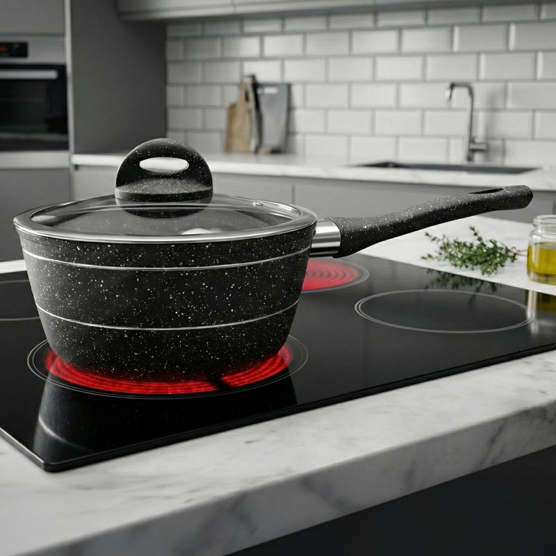 ROYALFORD Saucepan| Induction Safe Sauce Pot with Tempered Glass Lid | Forged Aluminium Cookware with 5-Layer Non-Stick Granite Coating Cooking Pot | PFOA Free Dishwasher Safe | Terranox Series
