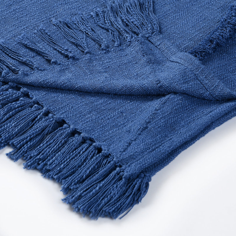 Jeté en coton tissé crème, Bleu