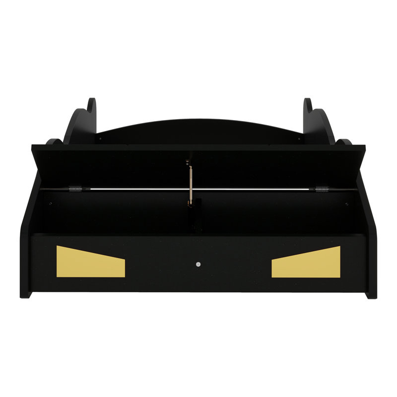 Race Car-Shaped Platform Bed With Wheels And Storage, Twin, Black/Yellow