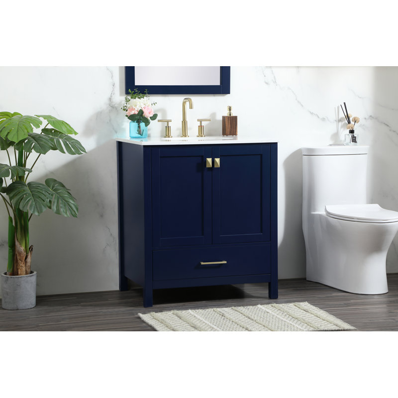 Hines 30'' Single Bathroom Vanity with Engineered Marble Top, Blue