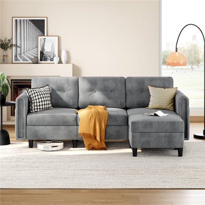 3-Seater Sofa Upholstered Corner Sofa with Ottoman for Living Room