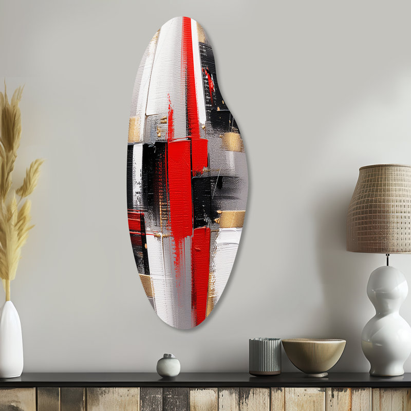 Chiyeko - cubisme, art mural asymétrique en métal, impression sur métal courbé rouge, H 38 po x l 15 po